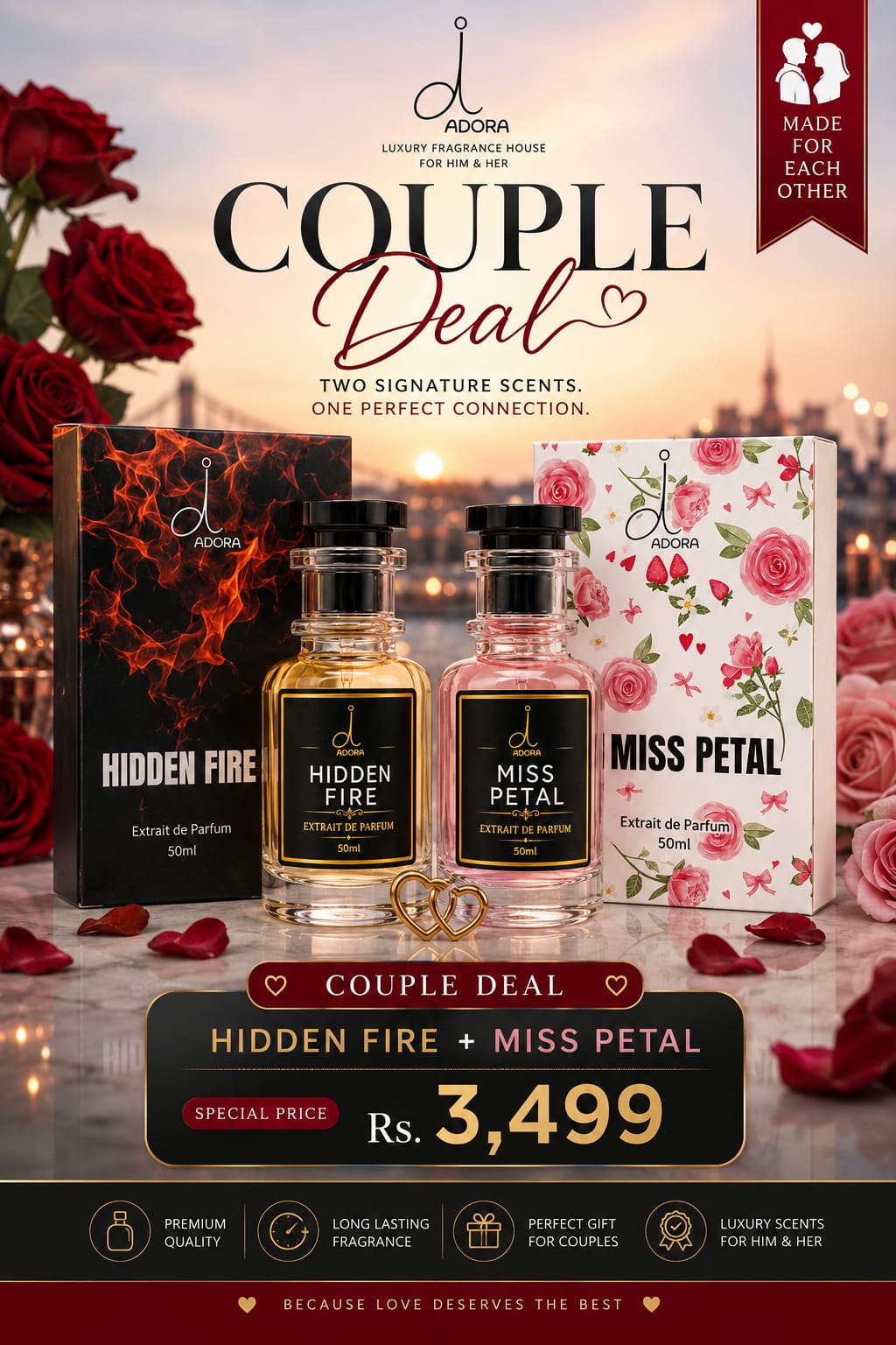 Couple Deal — Hidden Fire + Miss Petal perfume bottle